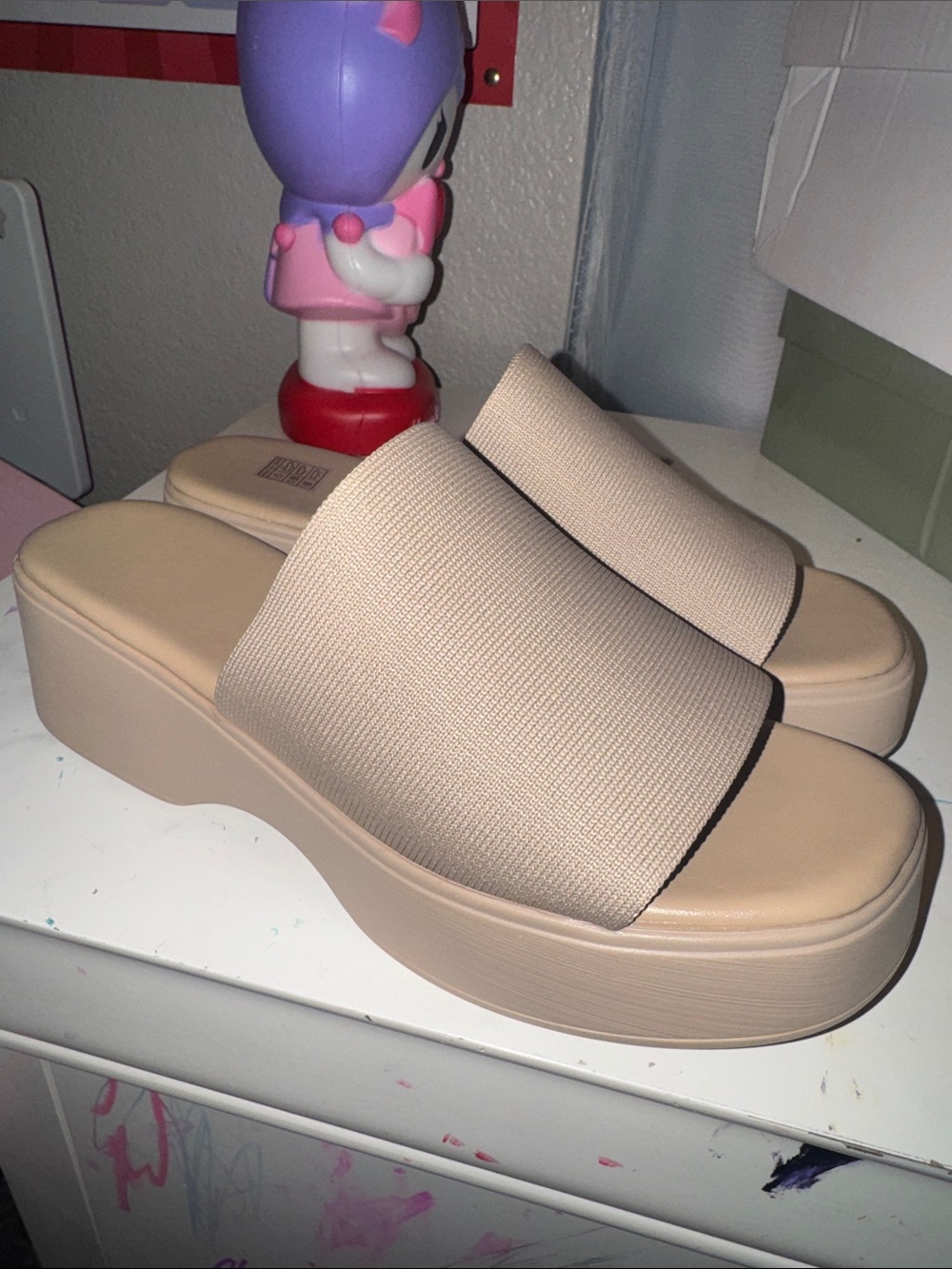Neutral Beige Platform Slide Sandals - Women's Comfortable Slip-On